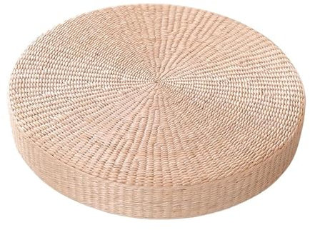 Stroh-Sitzkissen für Terrassenmöbel, rund, gestrickt, flach, Sitzmatte mit gepolstertem Raumboden-Poufs (70 x 10 cm)