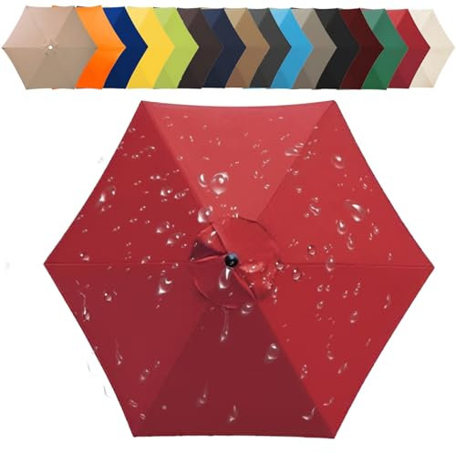 Toile De Rechange pour Parasol 200/250/270/300/350 CM + 6/8 Baleines Toile De Parasol Déporté, Auvent De Rechange pour Parasol De Terrasse(Red,6 Ribs: 300CM/9.8FT)