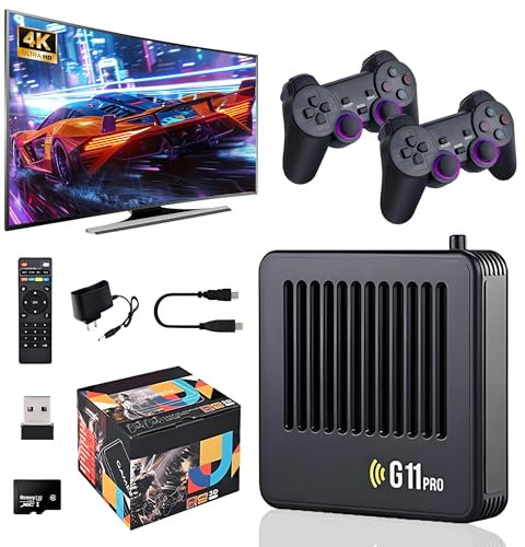 G11 Pro Game Box 4K, Console De Jeux Portable 64G TF Card 30000+ Jeux Classiques 40+ Simulateurs, Manette sans Fil 2.4G, Plug and Play Retro TV Games