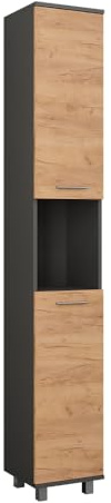 Vicco Hochschrank Anthrazit/Goldkraft Eiche Ilias 30x190x30 cm - Badezimmerhochschrank, Kombination aus geschlossenen und offenen Bereichen für Flexible Nutzung