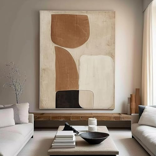 Braun Beige Schwarz Strukturgemälde Wandbild Braun Beige Schwarz Minimalistisch Abstrakt Gemälde Moderne Kunstwerke Skandinavische Kunst 80x140cm (31x55in) mit Rahmen