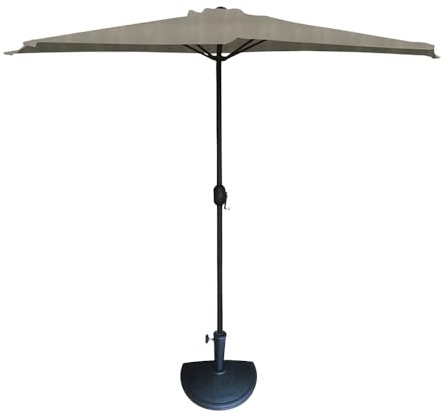 MA MAISON Ombrellone Mezzaluna 300x150x250h da Muro e Parete Palo Ø38 mm - Salvaspazio, Terrazzo, Balcone, Manovella, Protezione UV, Parasole, Idrorepellente - Base Inclusa (Grigio | Base Antracite)