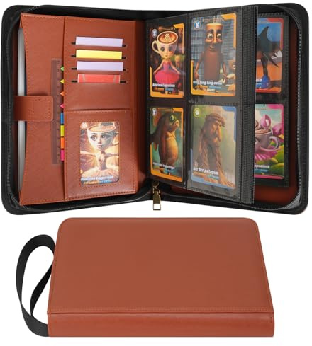 Wonderpool 4 Fächer Sammelkarten Ordner Fotokarten Album A5 Binder für 240 Fächern Leder pu Kartenhalter und Sportkarten Seitenladender Kartenordner für MTG TCG Spiel und Sportkarten (Braun)