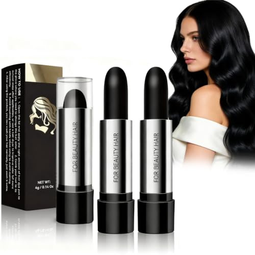 Virecose 2Pcs Stylo Coloration Cheveux Noir, Stick Retouche Racines pour Cheveux Blancs, Retouche Rapide des Racines et Tempes, Couvrance Instantanée pour Femmes et Hommes