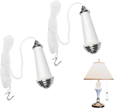 Manyugo 2PCS White Ceramic Bathroom Light Pull Cord Handle, 8 * 2.7cm | 150cm Light Pull Cord Extension, Shower Light Pull Switch, for Bathroom Toilet Ceiling Light, for Fan Switch
