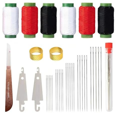 HMCEY 37 Pezzi Aghi per Cucire a Mano In Acciaio,Set di Aghi da Cucito,Ago e Filo per Cucire,Aghis Ricamo Rammendo,Macchina Lungo,Cucitrice Occhio Grande con Rocchetti Di Filo,Infila,Ditale,Scucitore