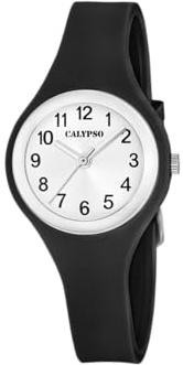 Calypso Damenuhr Analog aus Kautschuk Schwarz | Quarzuhr, Widerstandsfähiges Glas, Wasserdicht 5 ATM, K5877/4, Trendy