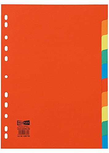 VELOFLEX 4248700 - Register 10-teilig, DIN A4, Karton 175 g, Euro-Lochung, blanko Taben, farbig, 1 Stück