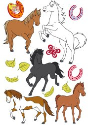K&L Wall Art Pferdeset Bibi & Tina Hufeisen selbstklebendes Wandtattoo Pferde Aufkleber Stute Wandsticker Pony Hengst Klebebilder (90x60cm)