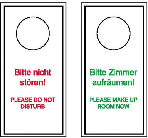 Hinweisschild - Gaststätten, Pensionen, Hotels Anhänger für Türklinken, deutsch/englisch Bitte nicht stören/Bitte Zimmer aufräumen Größe (BxH): 10,0 x 20,0 cm 0,4 mm Kunststoff (PVC light)
