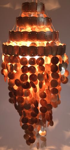 GURU SHOP Deckenlampe Muschelleuchte aus Capiz, Modell Sakawa 90 cm gold | Hochwertige Handarbeit, einzigartiges Design, stimmungsvolle Beleuchtung, natürliche Materialien