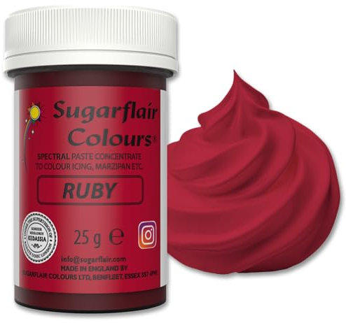 Sugarflair Spectral Ruby Lebensmittelfarbe Paste, hochkonzentrierte Lebensmittelfarbe für Buttercreme, Zuckerpaste, Royal Icing, Kuchenmischungen und mehr! Lebensmittelfarbstoff - 25g