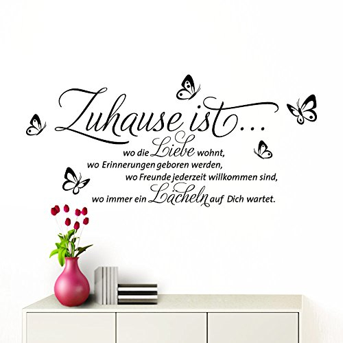 Grandora Wandtattoo Zuhause ist I schwarz (BxH) 58 x 31 cm I Schmetterlinge Wohnzimmer Spruch Aufkleber selbstklebend Wandaufkleber Wandsticker W1133