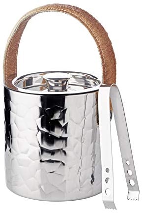EDZARD Seau à Glace Capri, bac à glaçons avec Couvercle, Hauteur 17 cm, glacière en Acier Inoxydable Poli Brillant avec Aspect martelé décoratif