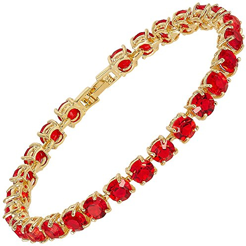 RIVA Tennis Armband [18cm/7inch] mit Rundschliff Edelstein Zirkonia CZ [Rot Rubin] in 18K Gelbgold Vergoldet, Einfache Moderne Eleganz