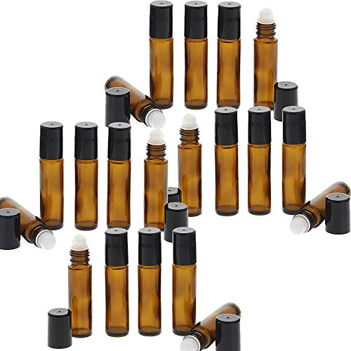 Braunglas Deostick 10ml, Kosmetex leere Roll-on-Flasche mit Deo-Roller zum Selbst befüllen, 20 Stück