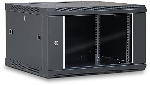 WAYTEX 37410 Coffret 19 Pouces 6U 600 x 600 mm, Coffret Mural ou posé sur Pieds Fournis - Porte vitrée à Serrure - Couleur Noir