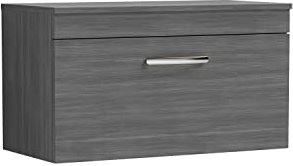 Nuie ATH060W Athena Modern Bathroom Wall Hung Single Soft Close Drawer Vanity Worktop Unit Suitable For Vessel Basin, 800mm, Anthracite