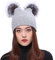Damen Strickmütze schöne Baskenmütze Winter Mütze zwei Bommel Bommelmütze Beanie Waschbär Fell - hellgrau mit hellgrau