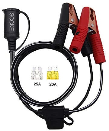 SCCKE 6FT/1.8m 14AWG 20A 12V 24V Female Car Cigarette Lighter Socket to Battery Alligator Crocodile Clips Connector, Car Battery Clamp-on Extension Charge Cable with 20A Fuse