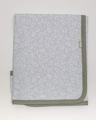 Ti TIN | weiche, saugfähige Babydecke, 80x75 cm | Krabbeldecke aus 100% Baumwolle mit doppellagigen Stoff, Babydecke fürs Auto, Wiege, Kinderwagen, Babyschale, etc, Motiv: Spielspaß, Farbe: Grau