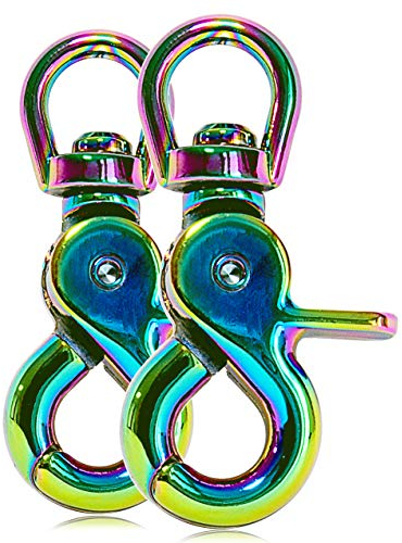 Ganzoo © Scheren-Karabiner Haken mit Dreh-Gelenk/Dreh-Kopf für Hunde-Leine/Hals-Band 2er Set, legierter Stahl 61 mm Länge, auch für Paracord 550 / Schlüssel-Anhänger, Farbe: Regenbogen