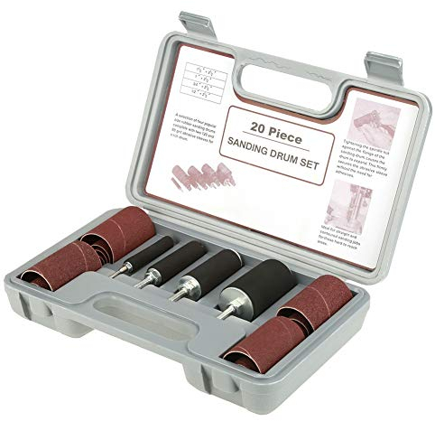 Nikou 20 Piece Drum Sanding Kit - Spindle Sanding Drum Sander Tool Kit Set drums and Sanding sleeves with Case for Sanding Contours, Drill Press,Hand Drill or Flexible Shaft