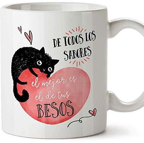 MUGFFINS Taza San Valentín (Te quiero) - De todos los sabores - Regalos Originales y Divertidos de Aniversario para Novios, Enamorados, Pareja.