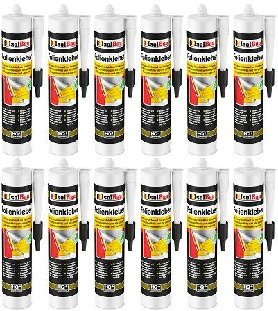 Isolbau Profi Folienkleber - 12 x 450 g Bauelastischer 1K Klebe-Dichtstoff zur Verklebung von Kunststofffolie, Dampfbremsen & Dampfsperren