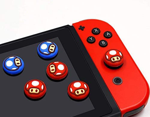 4PCS Silicone Cute Thumb Grip Caps Cover Ergonomic Joystick Caps Analog Thumb Stick Caps for Nintendo Switch NS Joy Con/Switch Lite Controlle Blue & Red Mushroom
