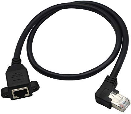 Cavo di prolunga Ethernet, connettore RJ45 da maschio a femmina, attacco con pannello a vite, cavo prolunga schermato di rete per connettore LAN CAT6/5e/5 (angolato a sinistra)