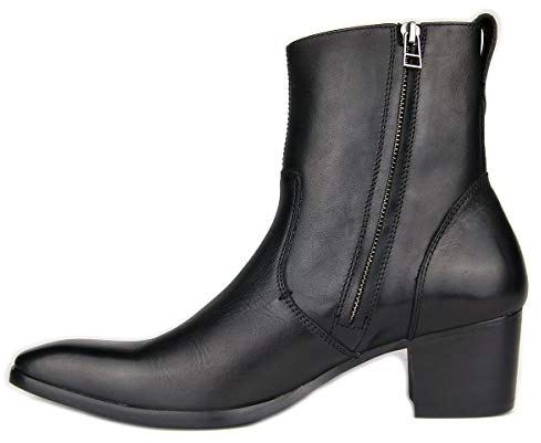 OSSTONE Stivaletto da uomo heel Chukka in pelle Stivaletti firmati Scarpe casual tacco Chelsea Stivali OS-VF1088-IT 12 nero