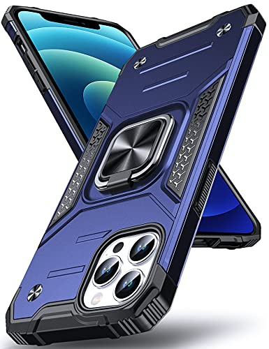 DASFOND Designed for iPhone 12/iPhone 12 Pro Case, Military Grade Shockproof Protective Phone Case Cover with Enhanced Metal Ring Kickstand [Support Magnet Mount] for iPhone 12 6.1 inch, Blue