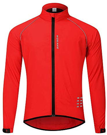 WOSAWE Herren-Fahrradjacke, Winddichte Radjacke Ultraleichte Sportbekleidung mit Reflektierendem Träger und Atmungsaktivem Mesh (Rot L)