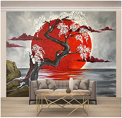 Tapetenkleister Fototapete Roter Sonnenbaum der japanischen Art Vlies Tapeten Wandtapete Xxl Moderne Wanddeko Design Wand Dekoration Wohnzimmer Schlafzimmer Büro Flur Landschaft (250x140cm)