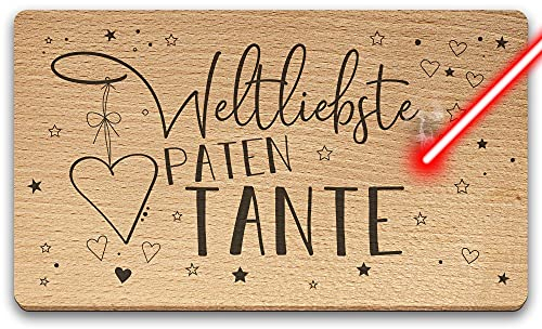 PR Print Royal Frühstücksbrett mit Gravur - Weltliebste Patentante - Geschenkidee für die beste Patentante - Holzbrett Buche mit Lasergravur