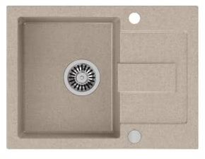VBChome Spülbecken Beige 60 x 45 cm Granit Einzelbecken Einbauspüle Gesprenkelt Reversibel Modern Verbundspüle + Siphon Waschbecken
