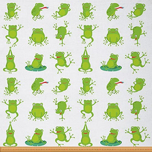 Loussiesd Frosch Stoff von The Yard Süß Grün Froschs Polsterstoff für Stühle Sofa Couch Nature Wild Tier Frosch Lover Draussen Stoff Wasserdicht Grün Weiß 92x150cm
