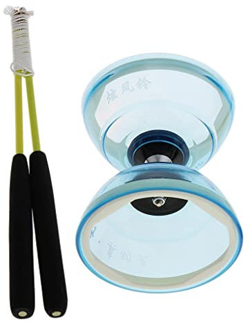 predolo Diabolo Unique à 3 Roulements avec Bâtons et Ficelle, Jouet de Balle en Caoutchouc, Jouets de Coordination œil-Main pour Enfants, 5 Couleurs Au C, Bleu
