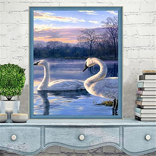 Diamond Painting Set Full Schwan Schwimmtier 40x50cm DIY Diamant Malerei Bilder,5D Diamant Gemälde Strass Stickerei Kreuzstich Set,Diamant malerei Kits Malen Nach Zahlen für Home Wall Decor