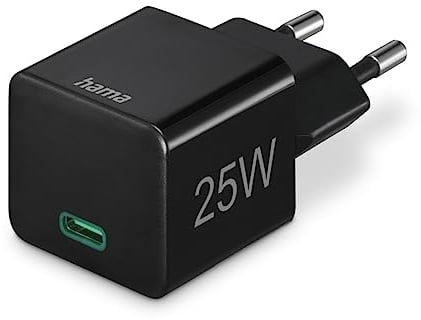 Hama Schnellladegerät USB-C Ladegerät 25 W (USB Ladegerät für Smartphone, Tablet etc., USB C Netzteil ideal für Samsung Galaxy S, A, Watch, Superschnellladegerät PD 3.0, Quick Charge, USB 3.0) schwarz