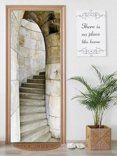 FLFK 3D Door Mural Peel and Stick 77x200cm - Stone Stairs Self-Adhesive Door Stickers Wallpaper Wall Poster Decal for Bedroom Home Decor(2Pcs/Set)