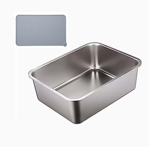 GRFELI Katzentoilette aus Edelstahl, Große Box für Katze und Kaninchen, nimmt Niemals Gerüche auf, leicht zu reinigen (45 * 35 * 15CM)