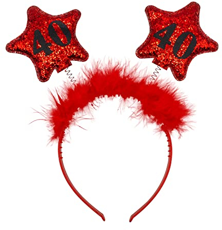 Decoraparty Accessoire de fête 40 ans, Serre-tête Rouge avec Numéro pour Femme, Idée Cadeau Amusant pour Anniversaires et Soirées Adultes