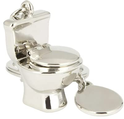Genérico Porte-clés salle de bain wc,Porte-clés tasse de toilette avec plaque argentée,Porte-clés pour les amateurs de salle de bain ou de wc,Porte-clés de plaisanterie cadeau, argent, XL
