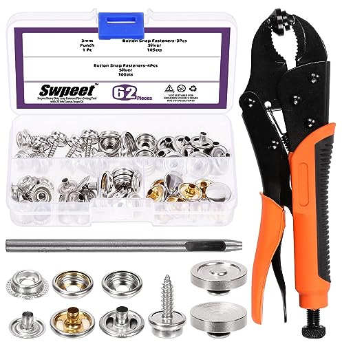 Swpeet 94Pcs 9 Zoll Heavy Duty Snap Fastener Tool, Adjustable Snap Setter Tool, umfasst Leinwand Snap Zange, Stud Snaps, Cap, Socket, Hollow Hole Punch, Amboss für Boot Cover, Ersetzen von