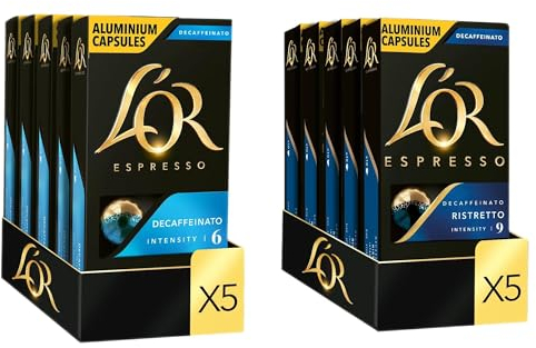 Assortiment 100 Capsules L’OR Espresso Décafféinées (x50 Decaffeinato + x50 Ristretto Déca)
