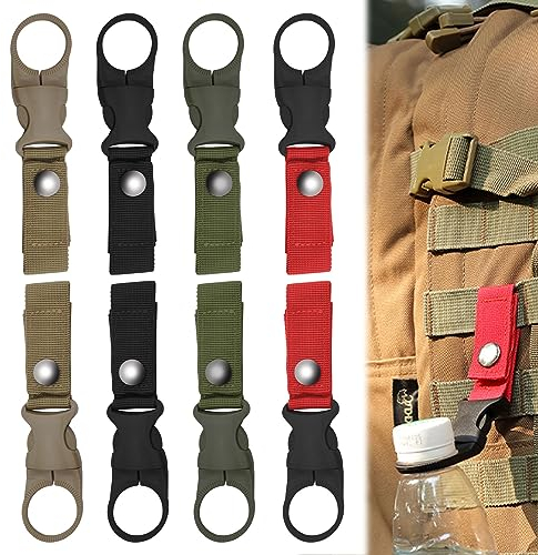 DAWRIS 8 Pièces Nylon Boucle de Bouteille d'eau 4 Couleurs Sangle Bouteille Porte Bouteille d'eau Crochet Clip Ceinture Mousqueton Tactique pour Camping Randonnée L'extérieur