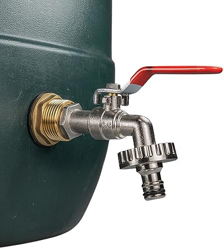 Solid brass water butt/rain barrel/tank threaded outlet adaptor/connector with 2 washers and nut,range of tap options (lever tap+quick connector)