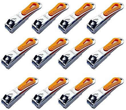 RIMEI Nail Clippers Bulk,12 Pack Fingernail Toenail Clippers Bulk,Orange Nail Clippers with Catcher for Thick Acrylic Nails,Nail Clippers for Nail Tips That Catching The Clippings